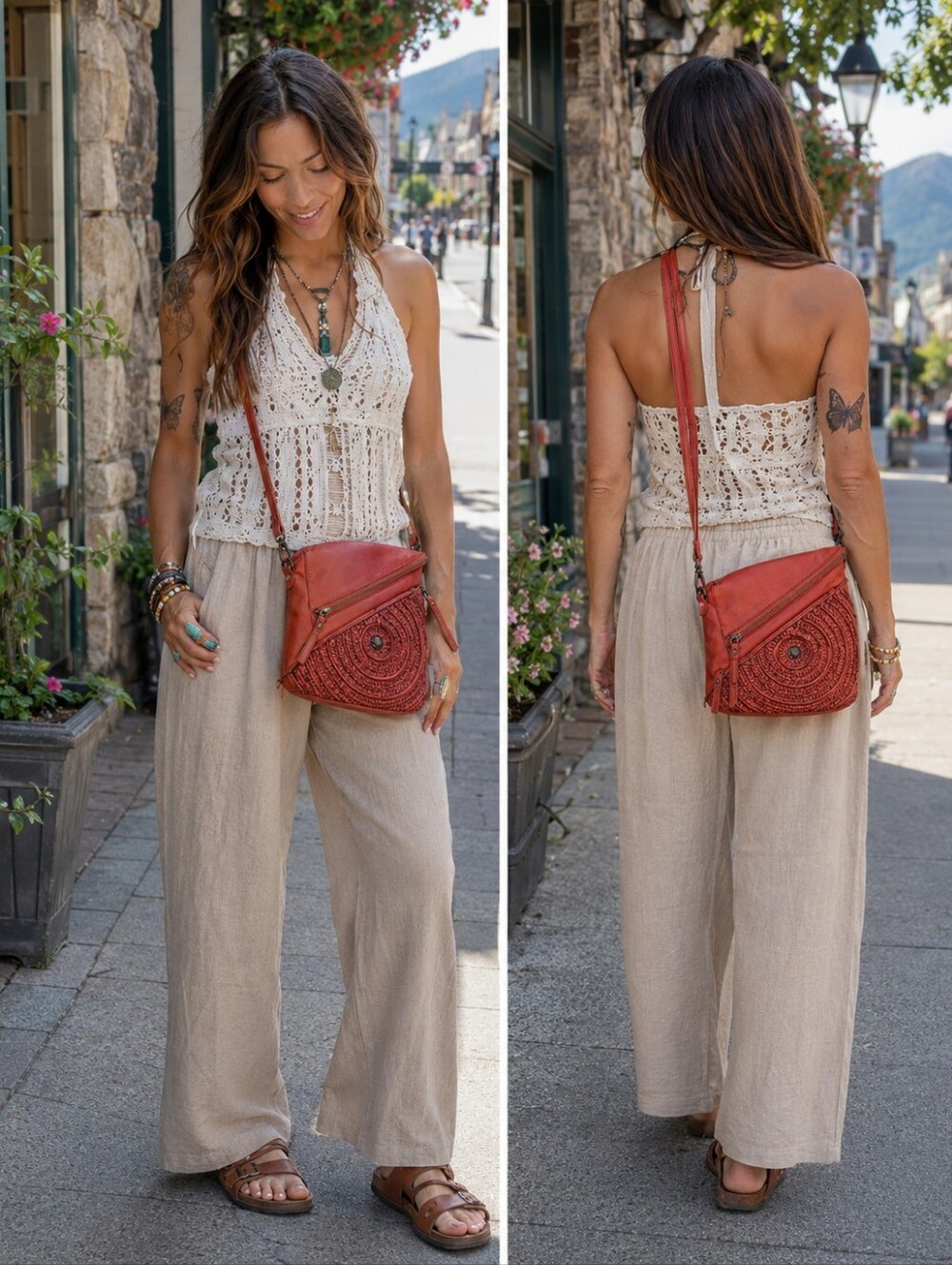 Red Braided Leather Crossbody Bag - Women
